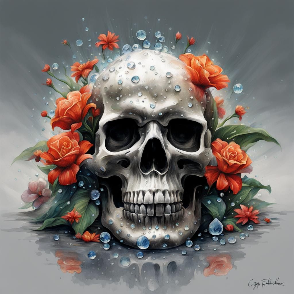 Crystal Skull with Dew Drops in Sinister Style