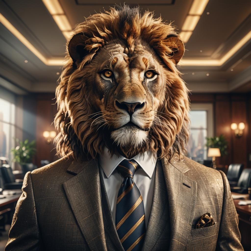 Lion Executive in Office: Detailed Matte Painting