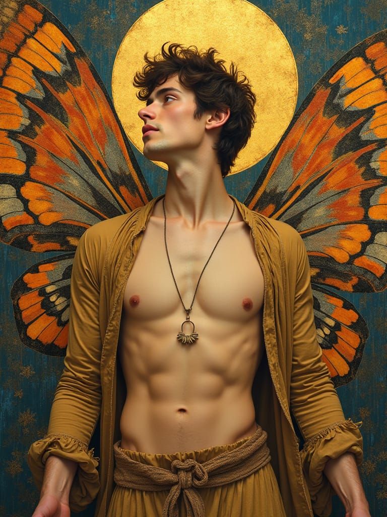Celestial Male with Butterfly Wings in Klimt Style