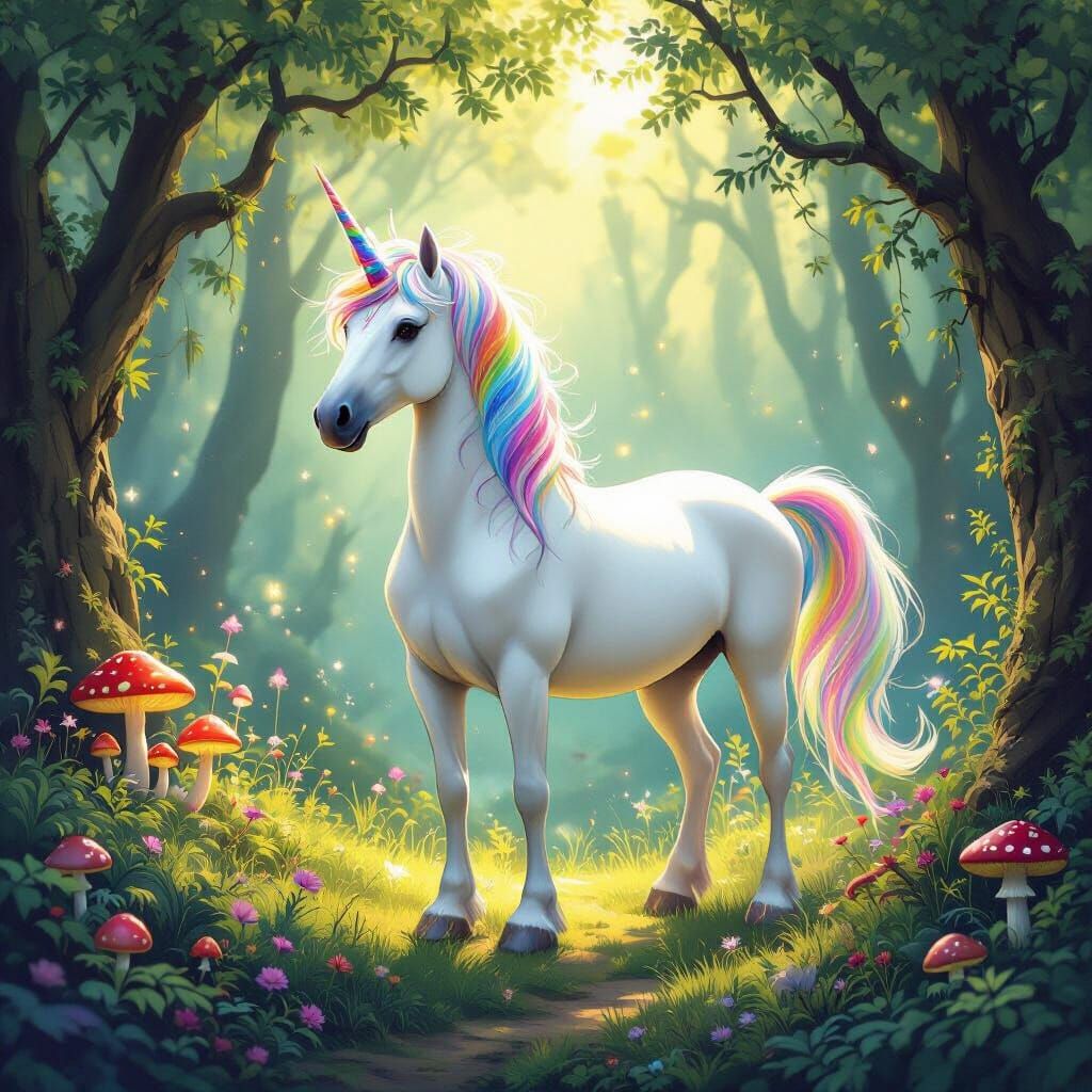 Majestic Unicorn in Enchanted Forest