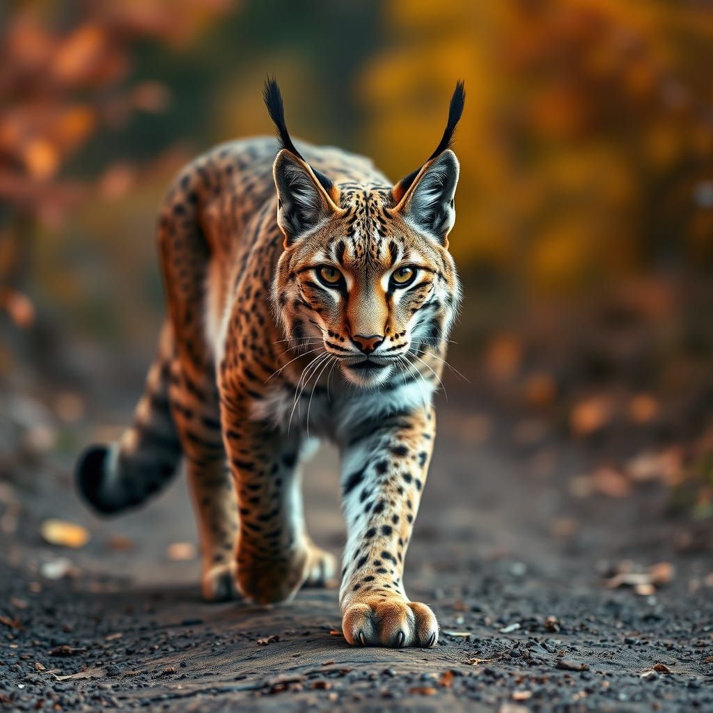 Majestic Eurasian Lynx in Autumn Landscape