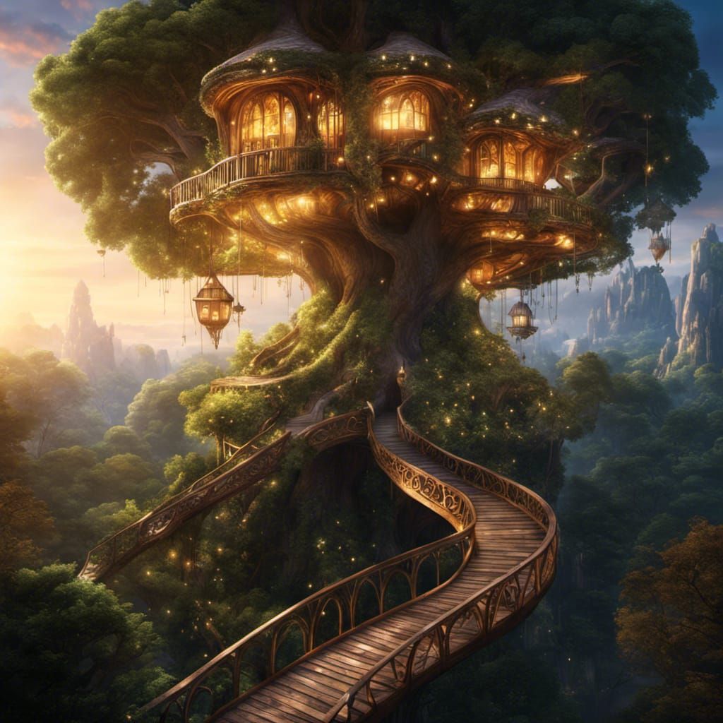Enchanted Treehouse: A Solarpunk Fantasy Artwork