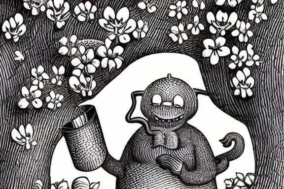 Monster's Coffee Celebration: Japanese Illustration Style