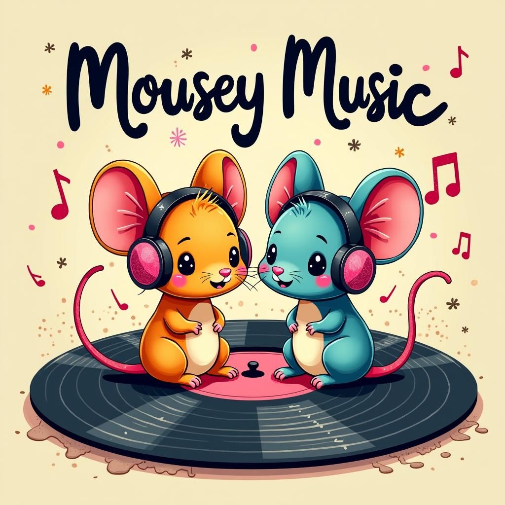 Mice Enjoying Music on Vinyl Record