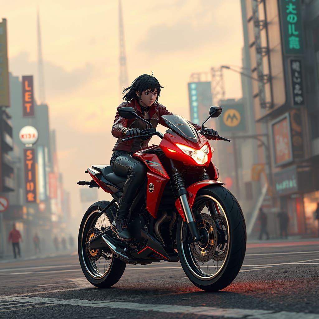 Kaneda's Bike in Neo-Tokyo: A Biopunk Anime Scene