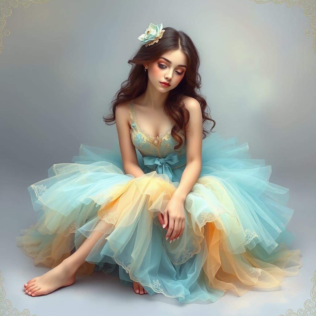 Whimsical Fantasy Woman in Ethereal Blue Gown