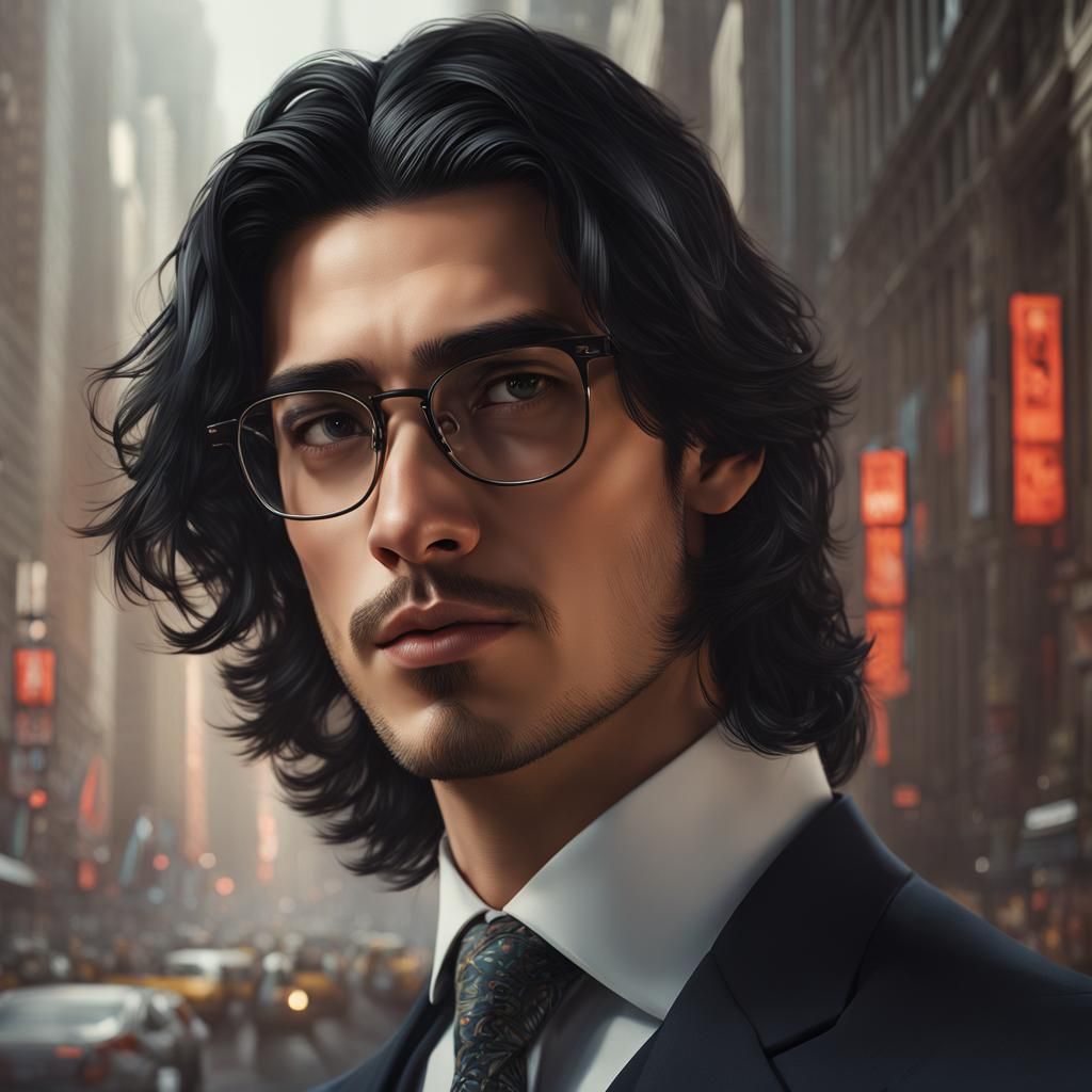 23 year old attractive handsome father with black hair and glasses :: thin, lanky, tall, slender  :: suit :: shoulder up...