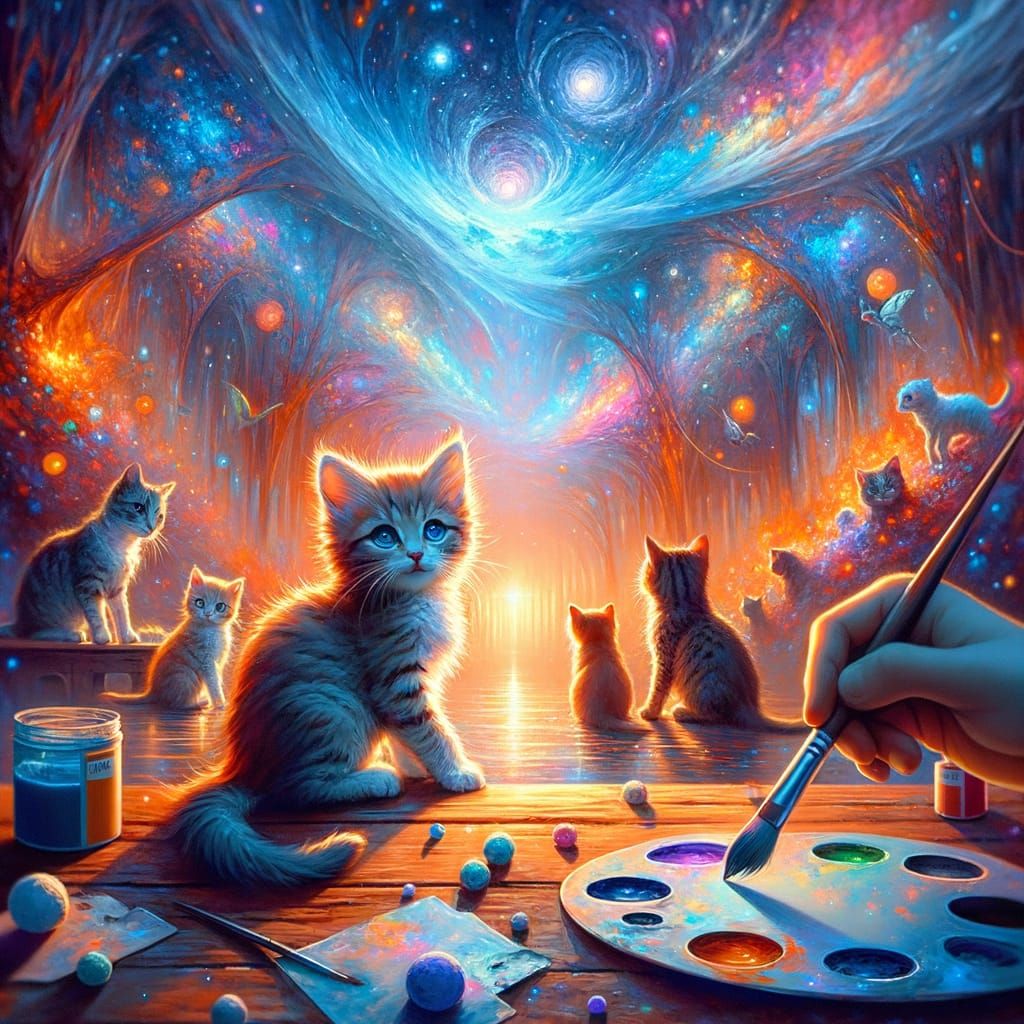 Kittens in Split-Complementary Colors with Tilt-Shift Effect