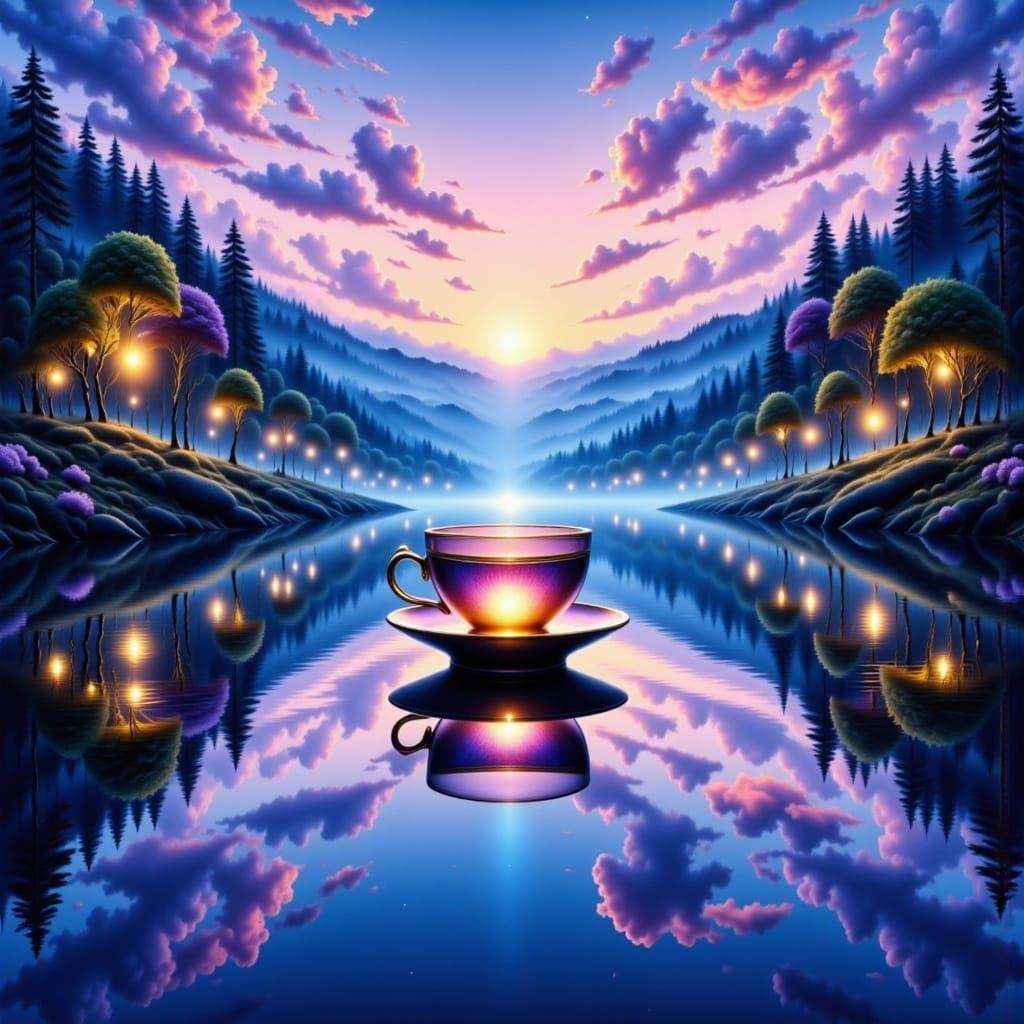 Teacup on Mirror Lake at Golden Twilight