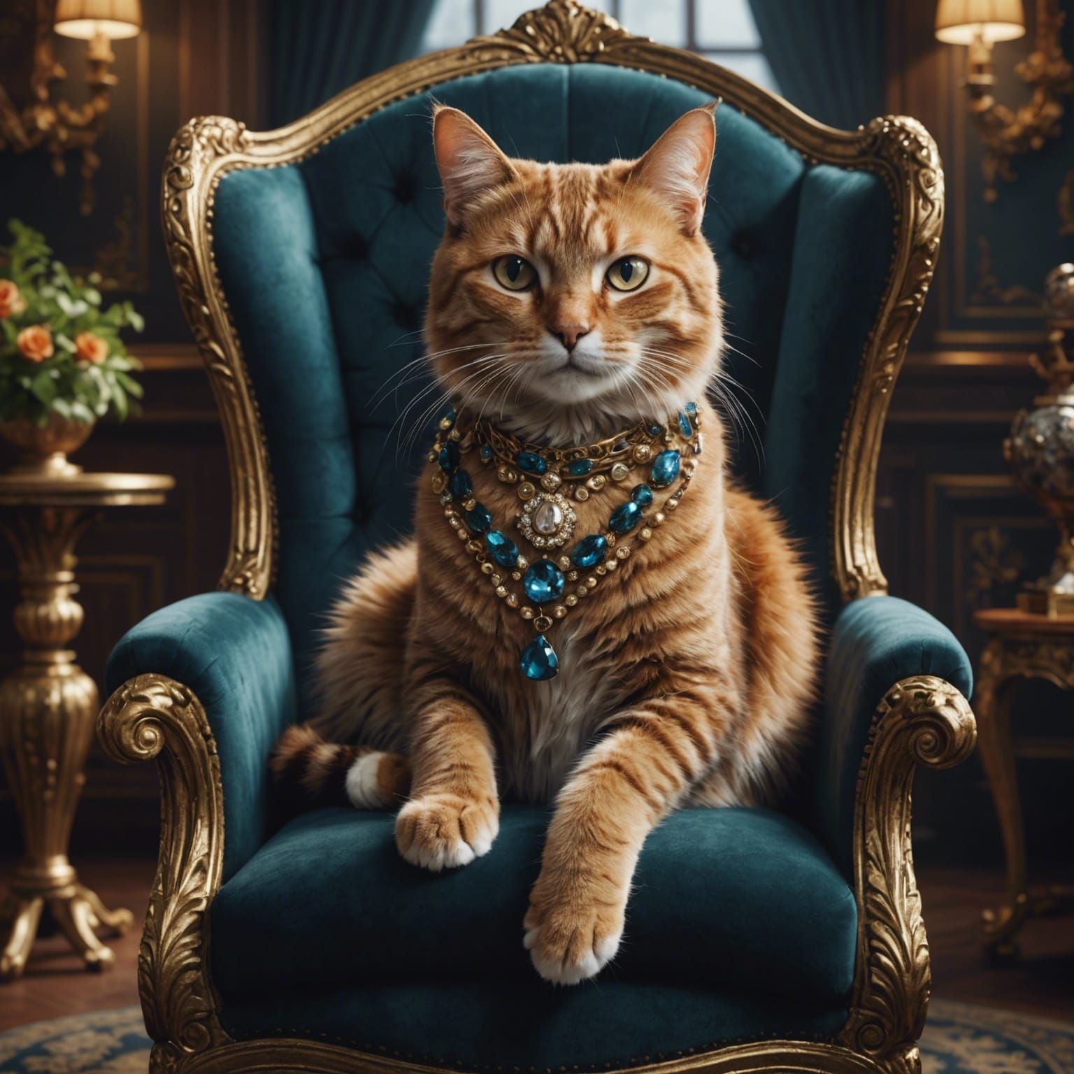 Jeweled Cat on Chair: Fantasy Concept Art