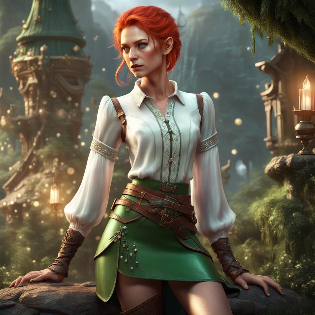 Fantasy Elf in Medieval Shop, Detailed Matte Painting