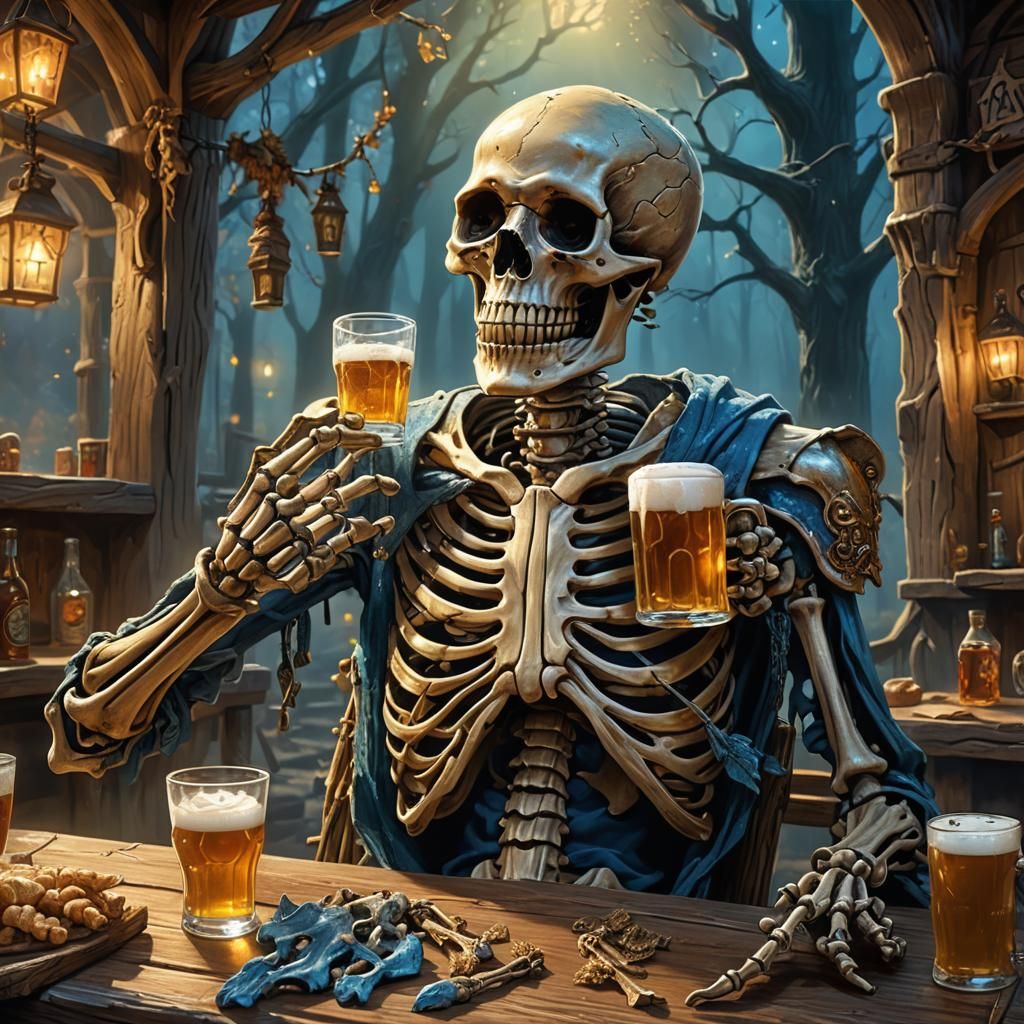 Cheerful Skeleton in Enchanted Tavern Concept Art