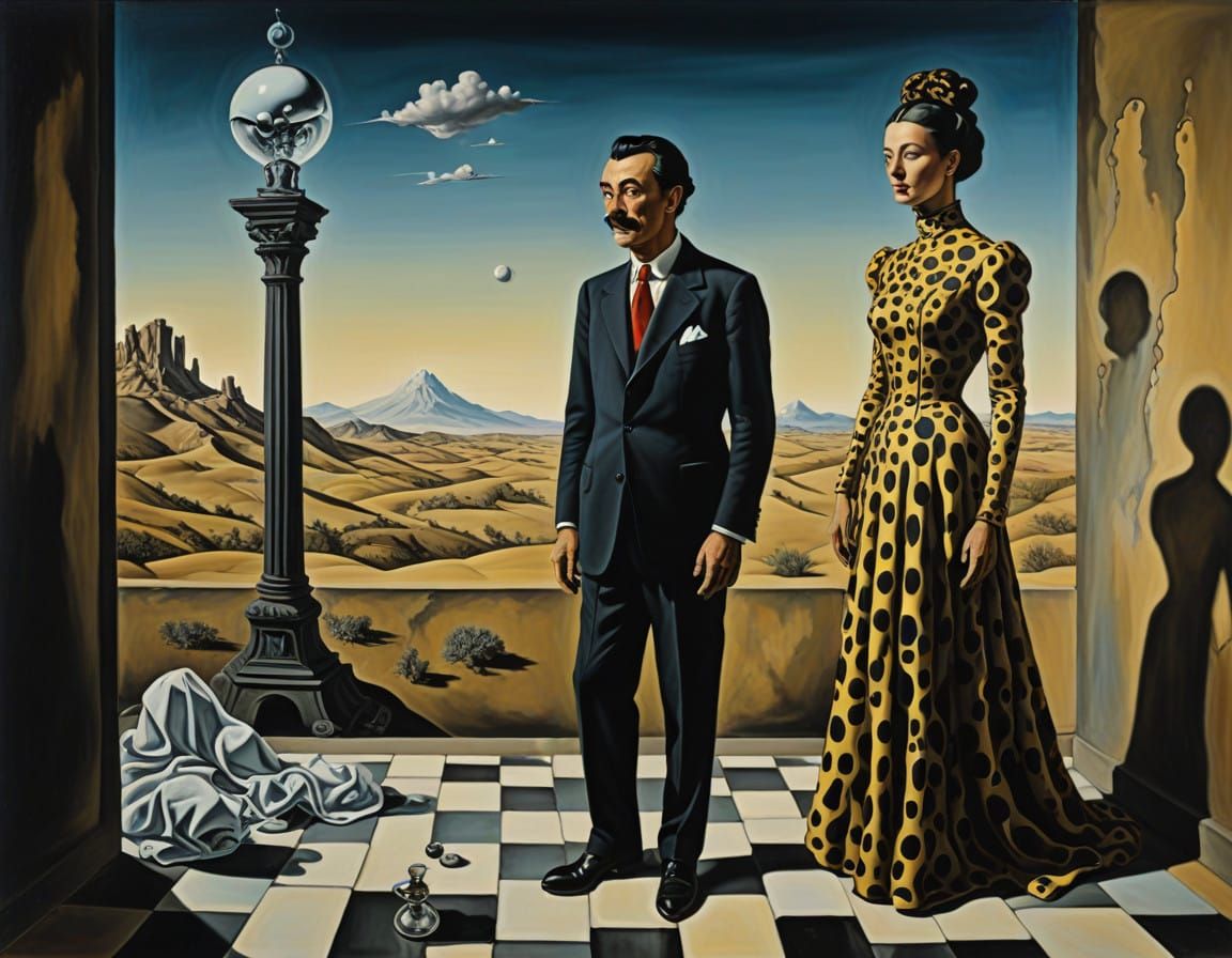 Surrealist Chessboard Scene with Melting Pawns