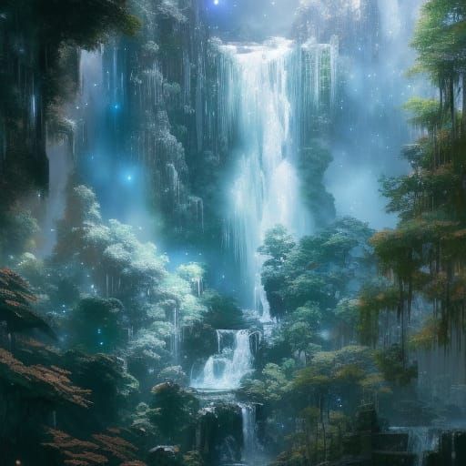 Epic Waterfall Digital Painting in Anime Art Style
