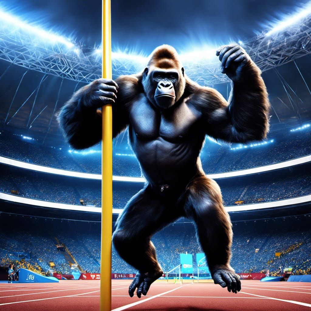 Frank the gorilla taking part in the Gorillympics pole vault