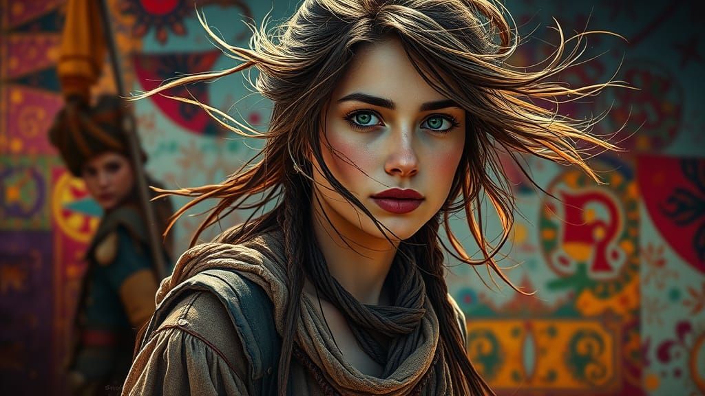 Mediterranean Woman Portrait in Hyperrealistic Splash Art