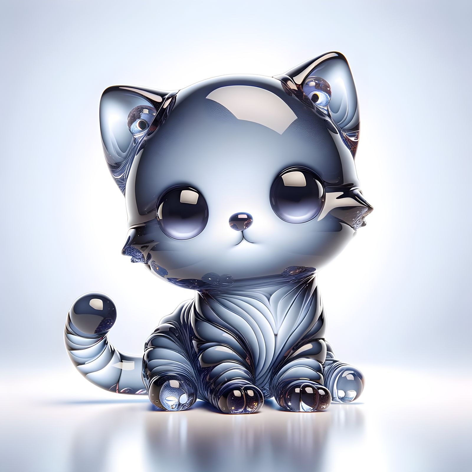 Hyper-Realistic Glass Art of a Chibi Grey Kitten