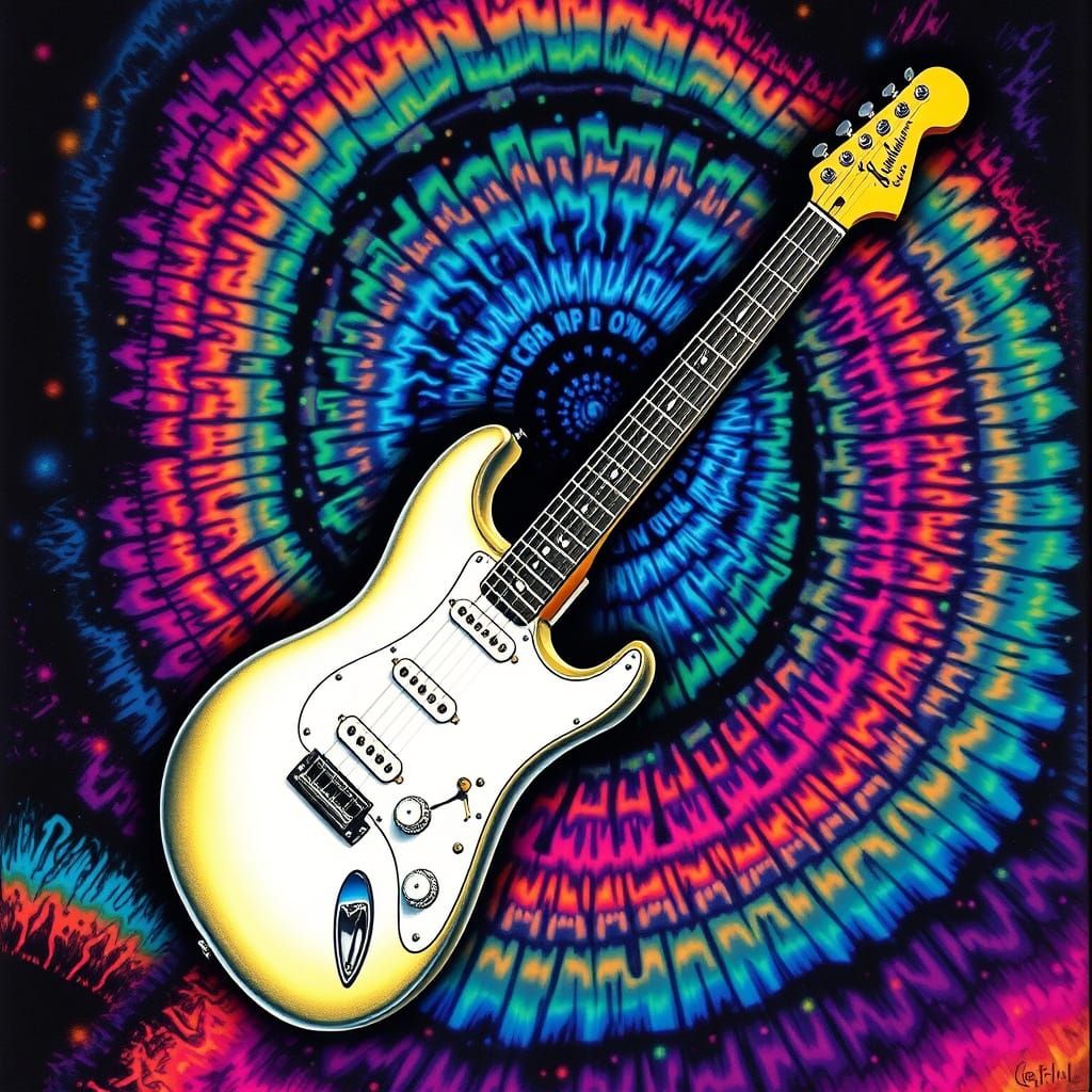 Psychedelic Stratocaster Guitar with Smiling Face Relief