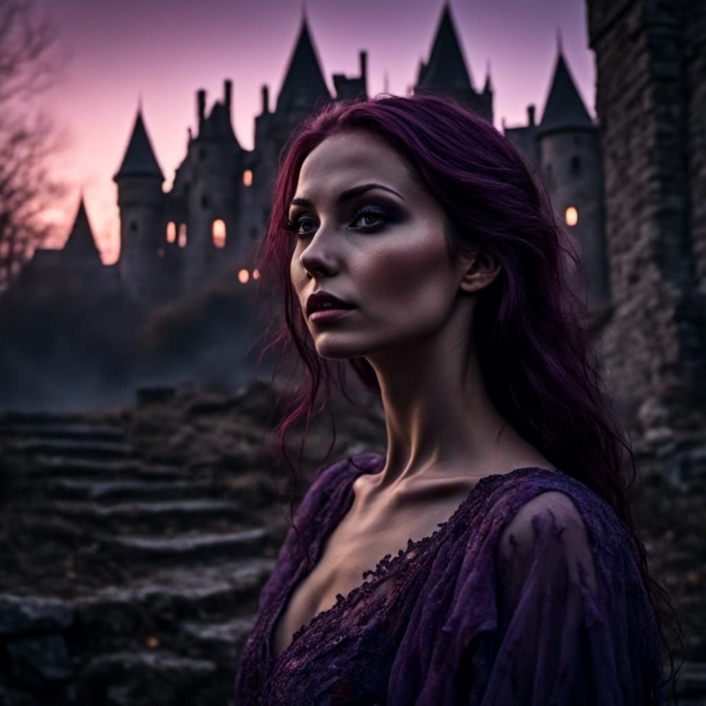 Dark Fantasy Vampire in Purple, Chiaroscuro Portrait