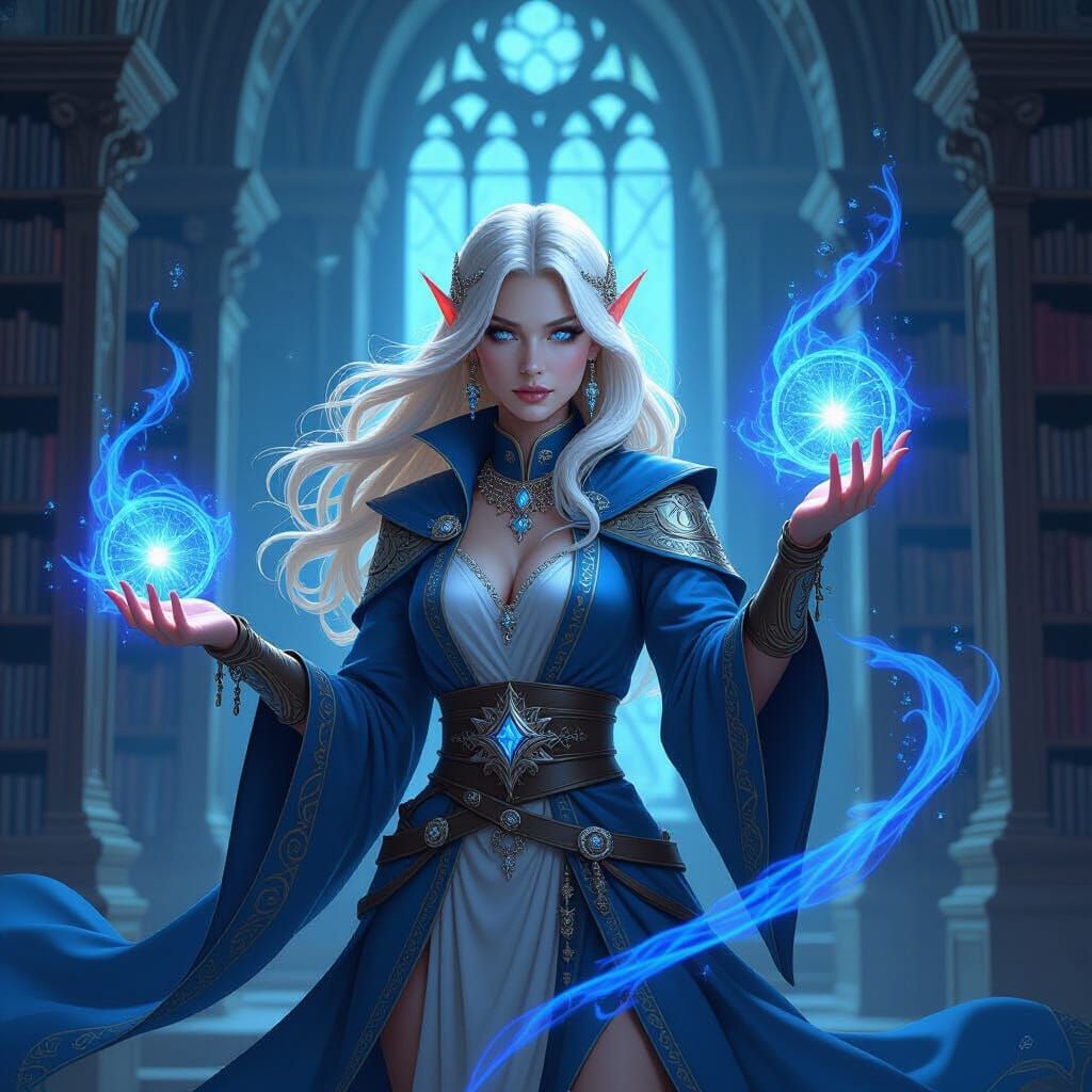 Elven Sorceress Casting Spell in Magic Academy