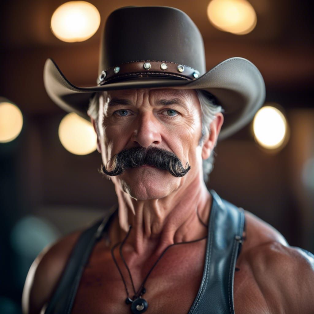Handsome Muscular Man in Cowboy Hat, Professional Photograph...
