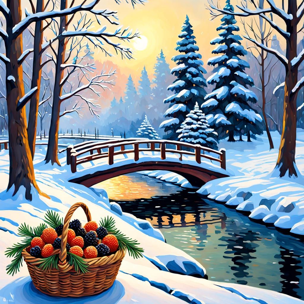 Winter Park Scene in Neo-Impressionist Style