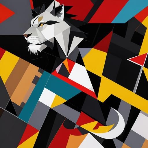 Abstract Cubist Lion Inspired by Kurasov and Gleizes