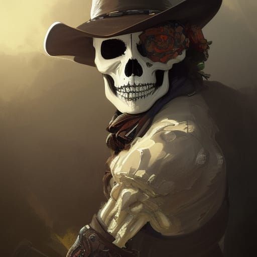 Skeleton Cowboy Portrait in Hyperdetailed Art Style