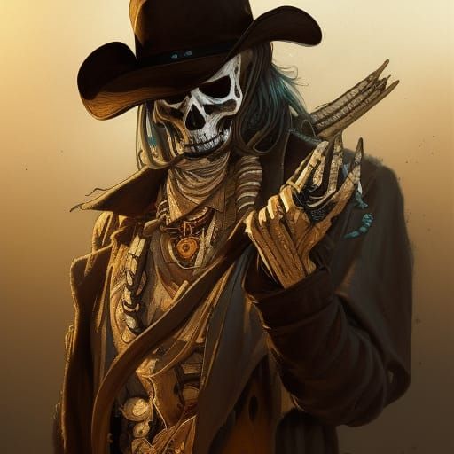 Skeleton Cowboy on Death House: Hyperdetailed Portrait