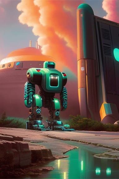Post-Apocalyptic Robot Concept Art in Ethereal Style