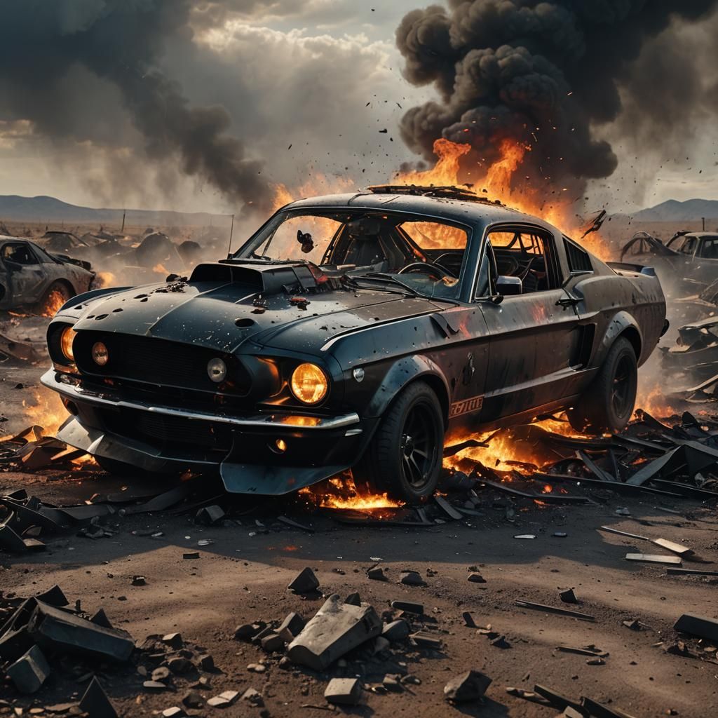 Exploding Car in Apocalyptic Digital Art