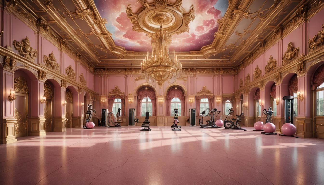 Baroque Celestial Gym with Snowy Mountain View