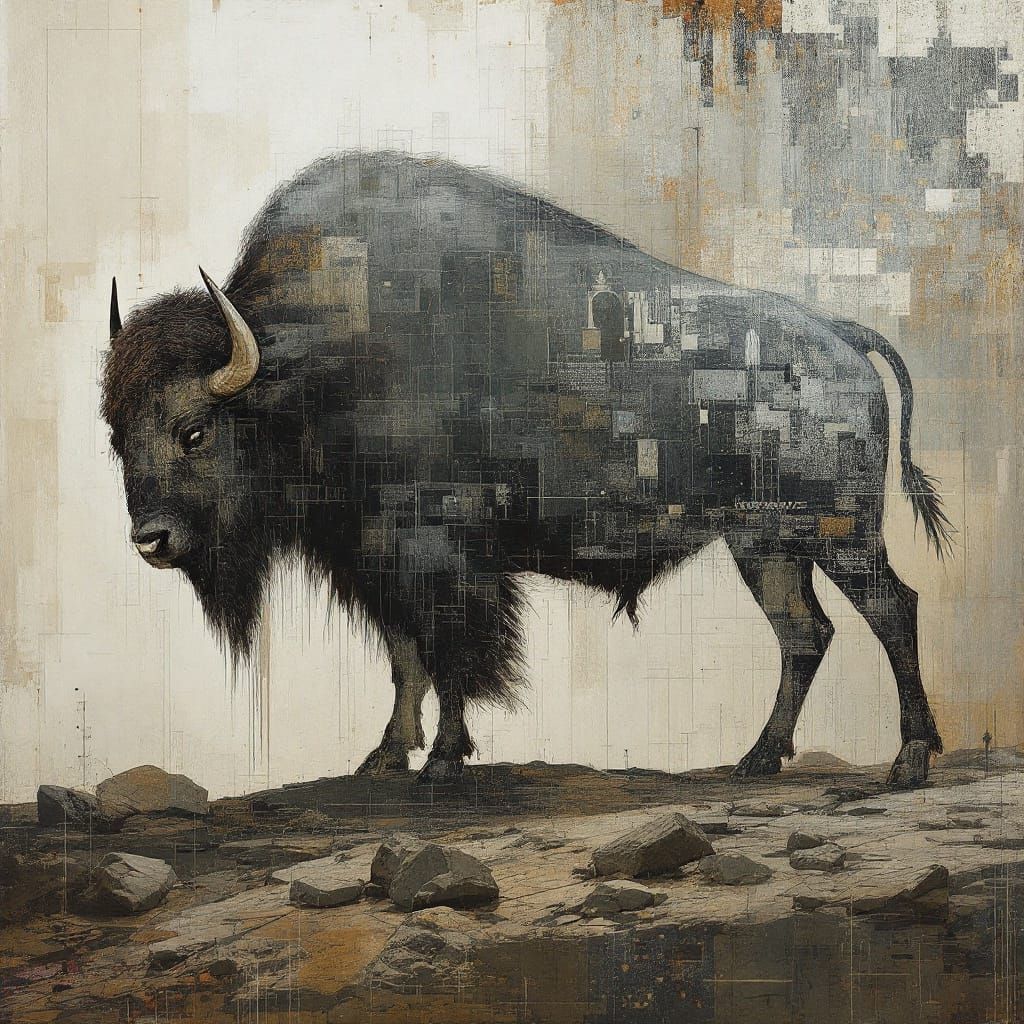 Renaissance Bison Fragmented by Digital Decay