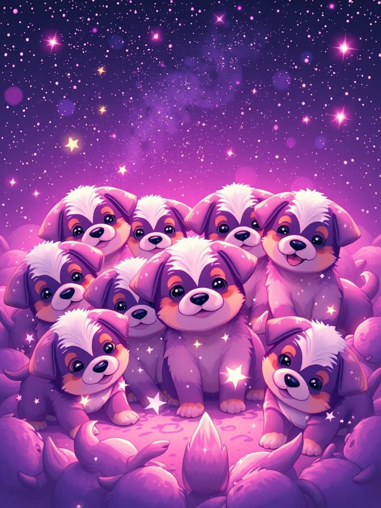 Galaxy Puppies in Vibrant Purple Hues