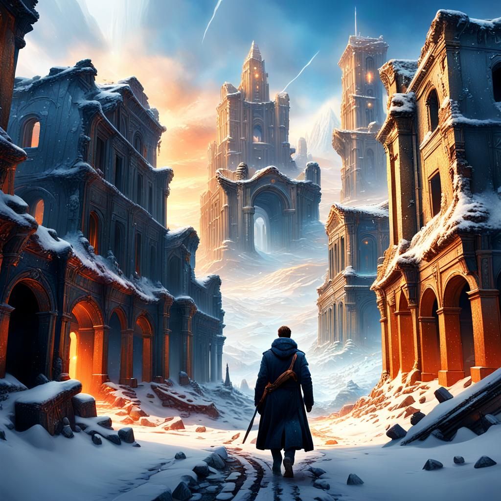 Ethereal Winter Ruins in Hyper-Realistic Fantasy Concept Art...