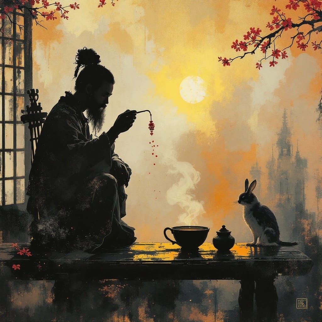 Soothing Yakutian Tea Tradition in a Traditional Oil Paintin...
