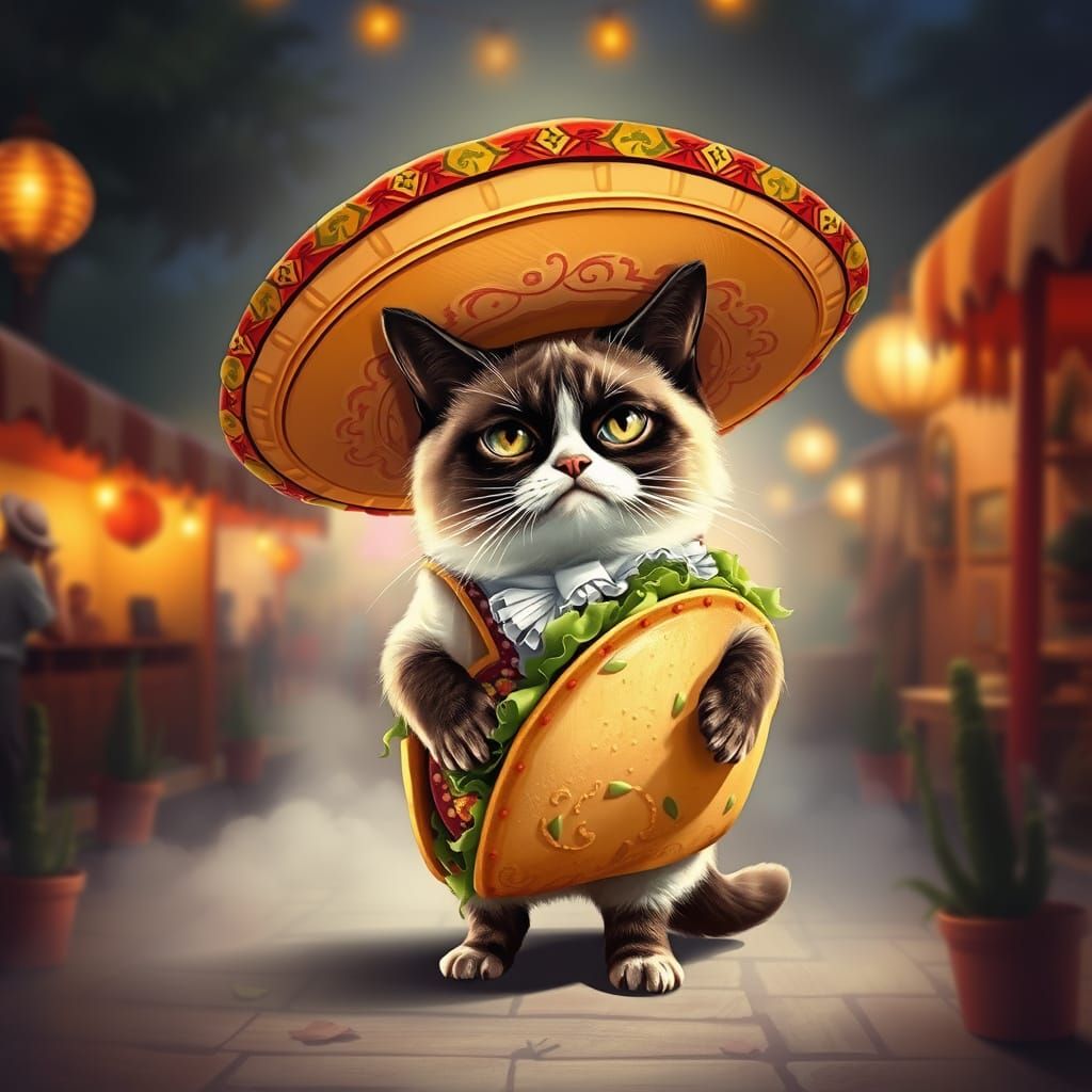 Grumpy Cat Fiesta in Comic Style
