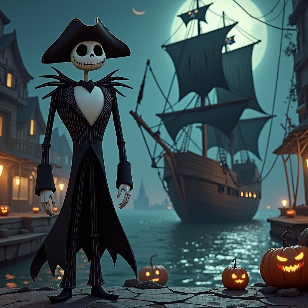 Jack Skellington Pirate in Halloween Town Harbor