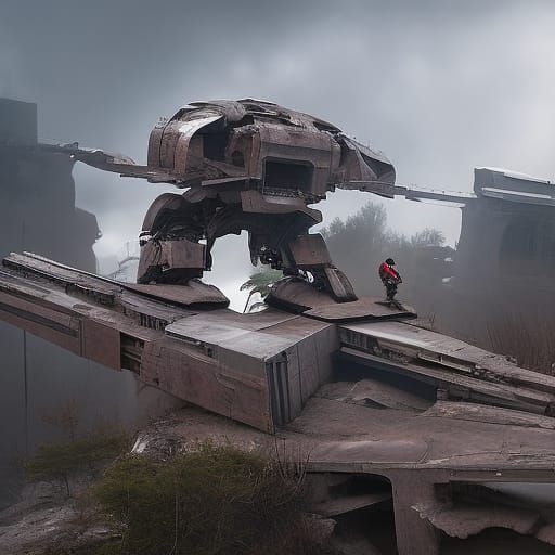 Battlemechs Under Attack in Urban Warfare Scene