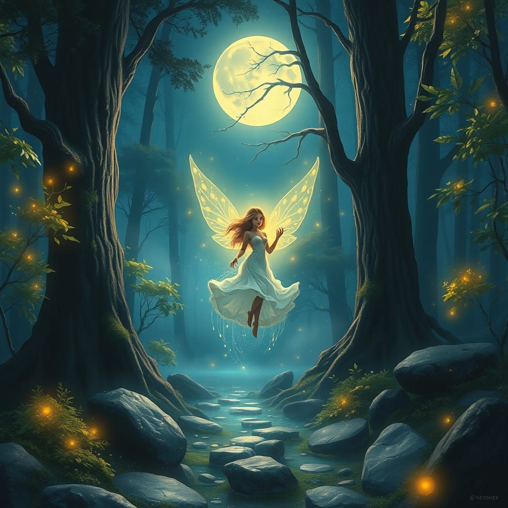 Luminous Forest Sprite in Vibrant Street Art Style