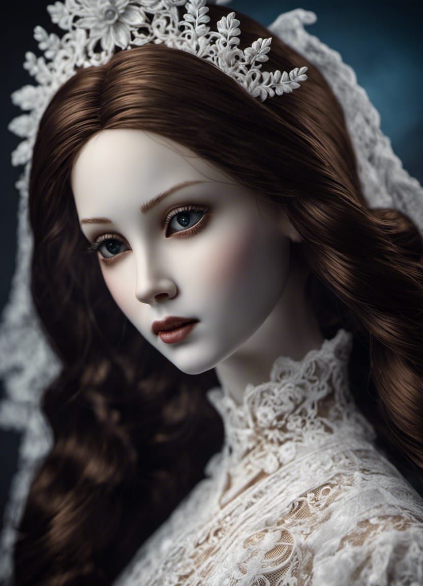 Gothic Porcelain Doll Woman in White Lace