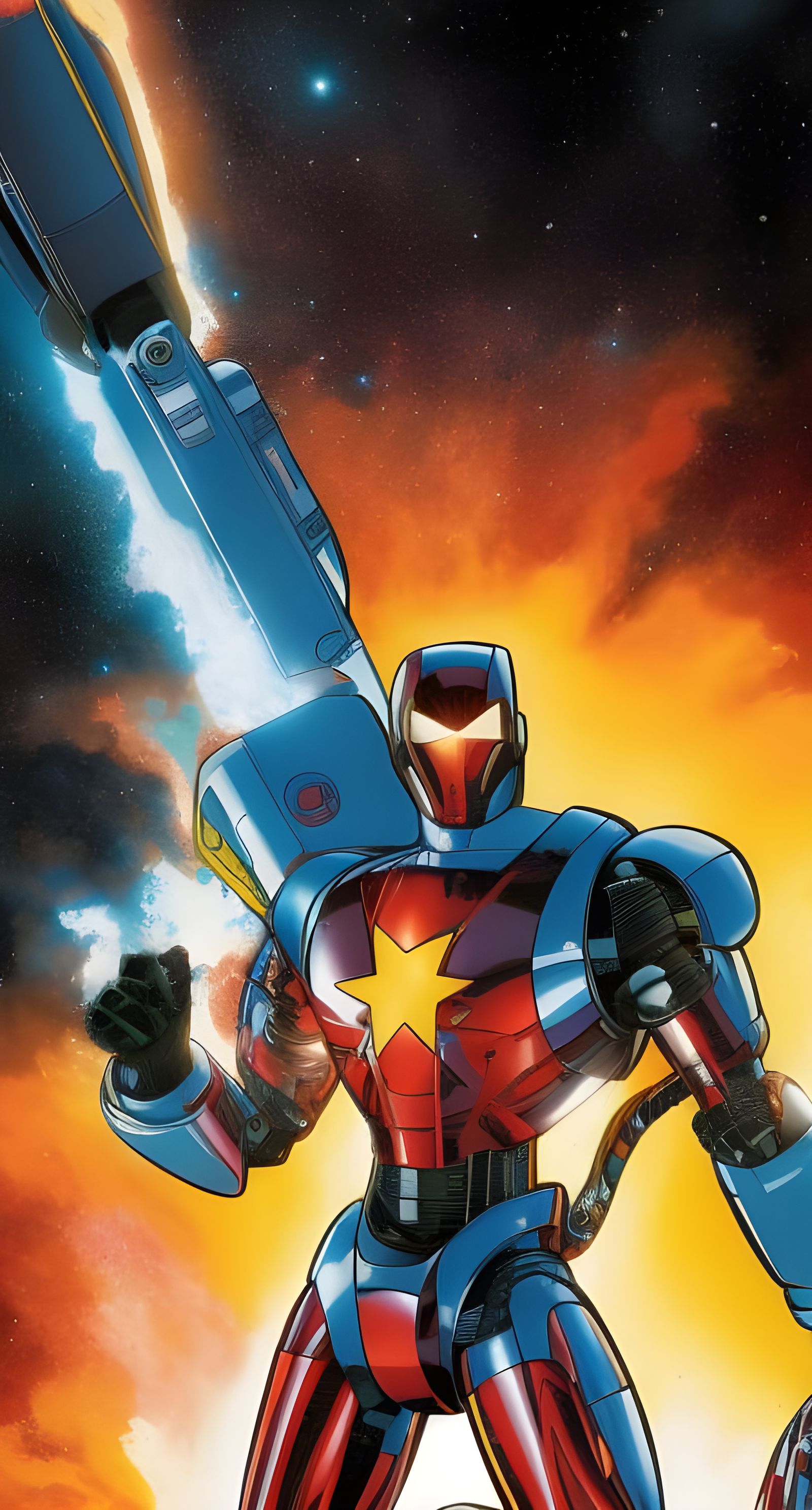 Robot in Explosion: Comic Book Illustration