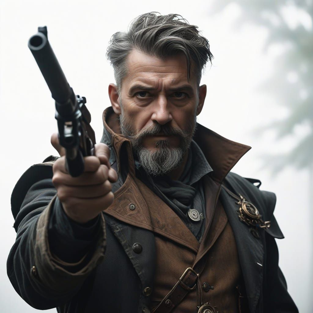 Steampunk Wizard Inventor in Misty Wood