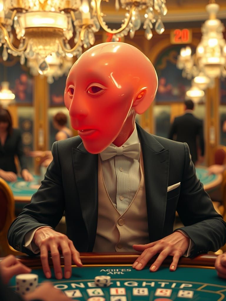 Glistening Blob Monster Plays Baccarat: Hyperrealistic Art