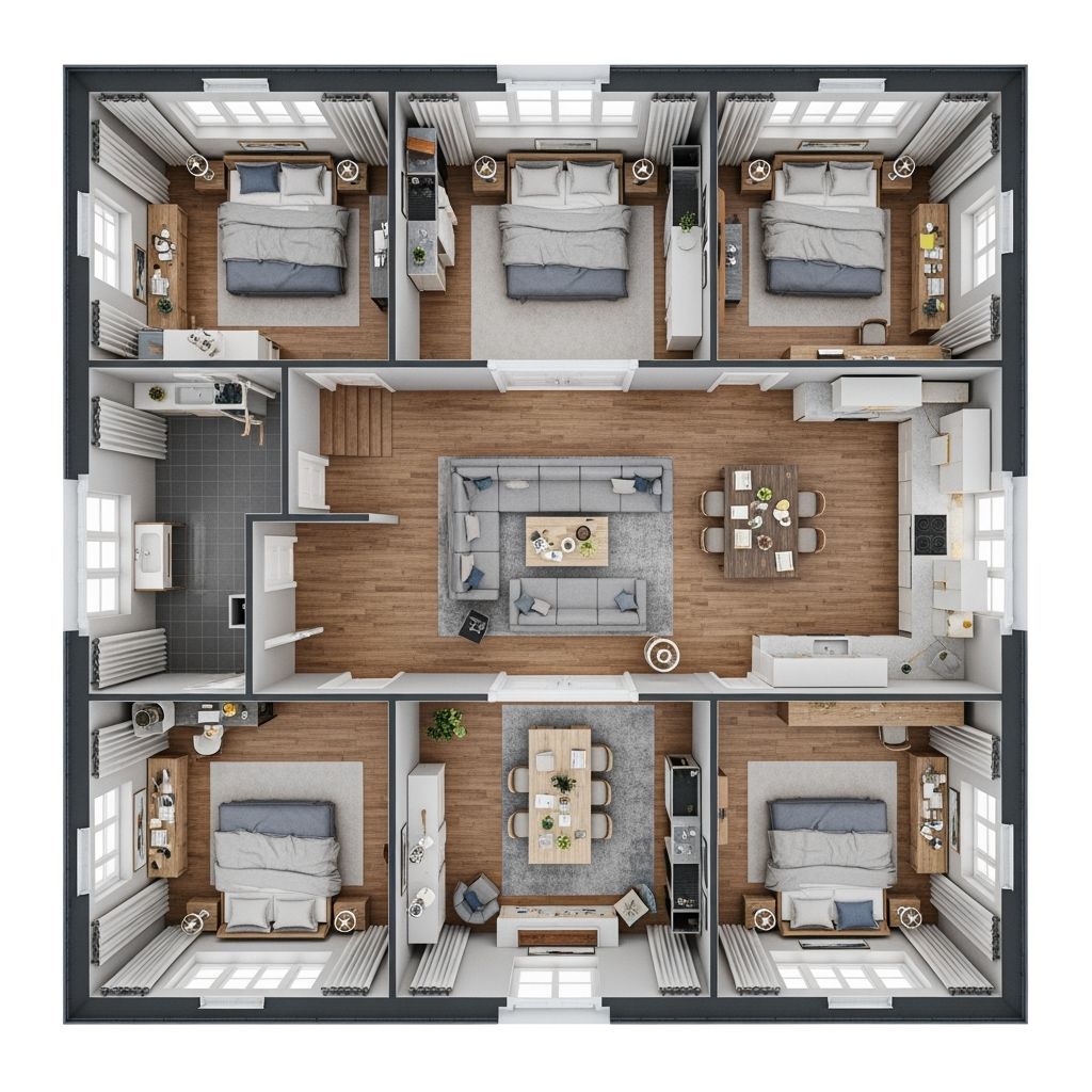 Overhead View of a Luxurious, Furnished Mansion