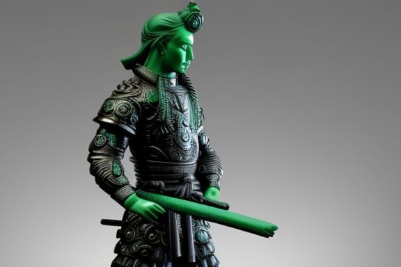 Translucent Jade Samurai Sculpture on Marble