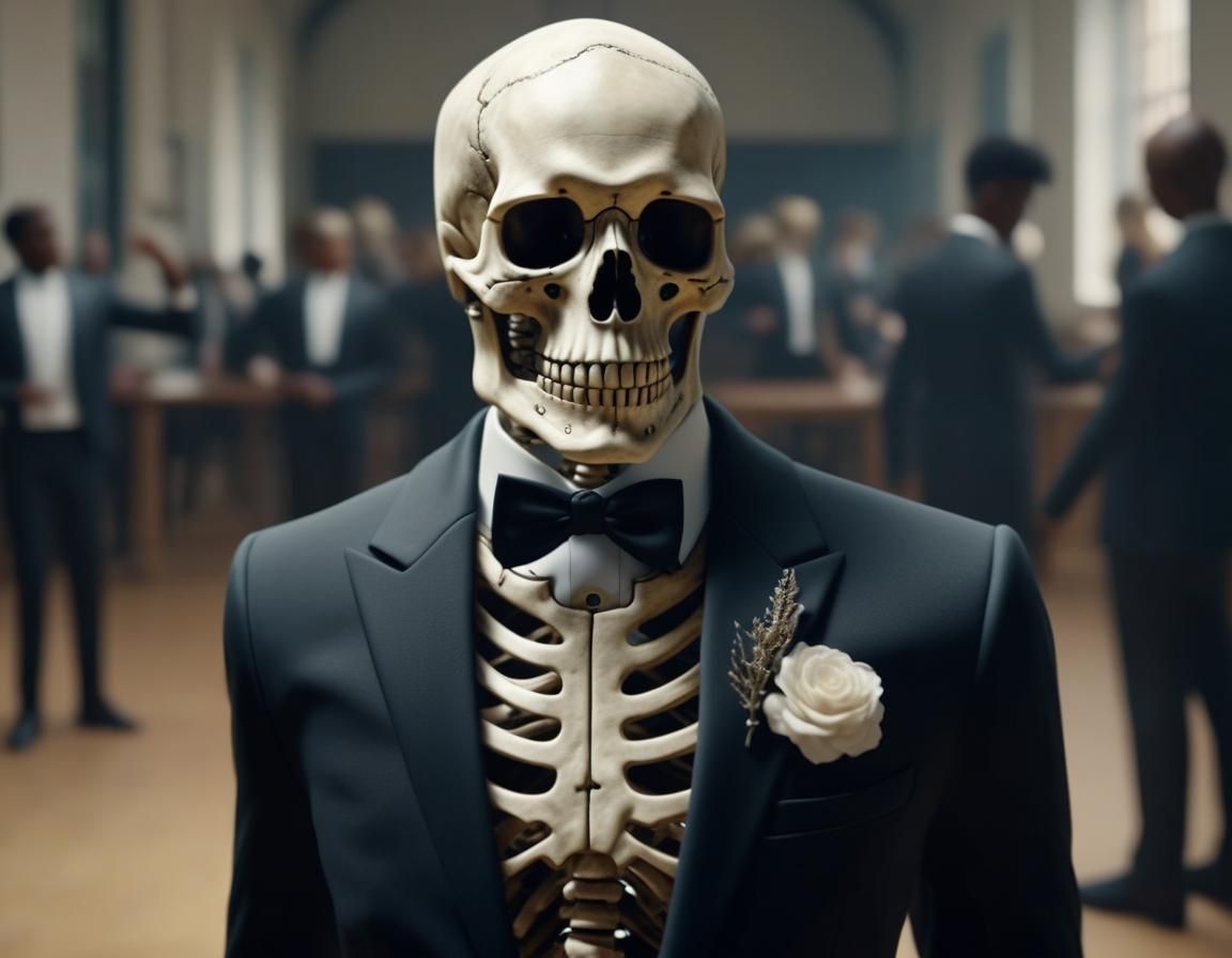 Skeleton at School Dance in Photorealistic 8K