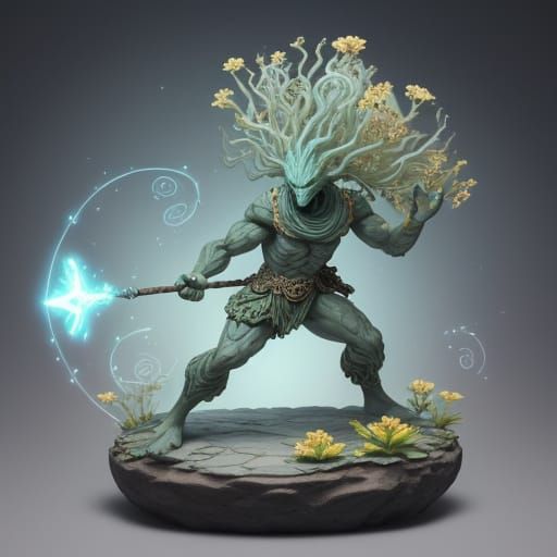 Clay Golem Street Dancer with Glowing Carvings