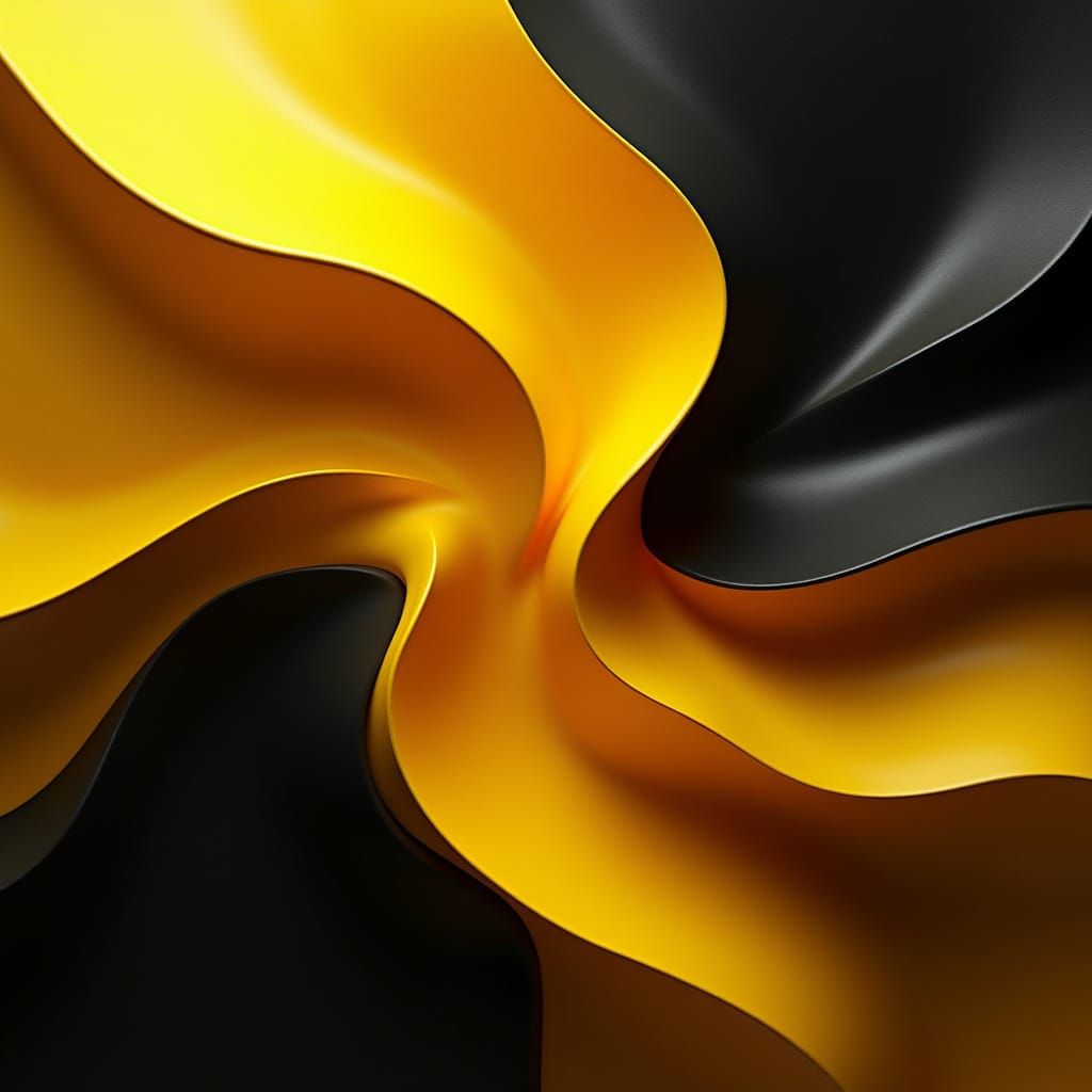 Abstract 3D Swirls of Yellow and Black in Dynamic Compositio...