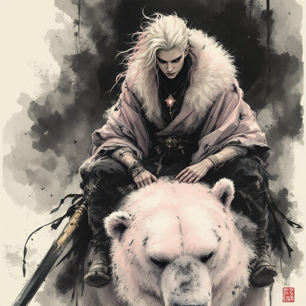 Ethereal Warrior Rides Japanese-Style Polar Bear